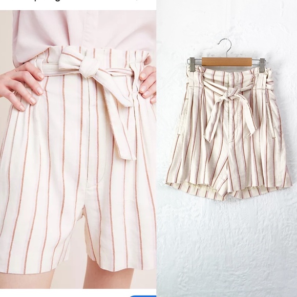 Anthropologie Pants - Anthropologie Edisto Paperbag-Waisted Linen Blend Striped Shorts Sz 2